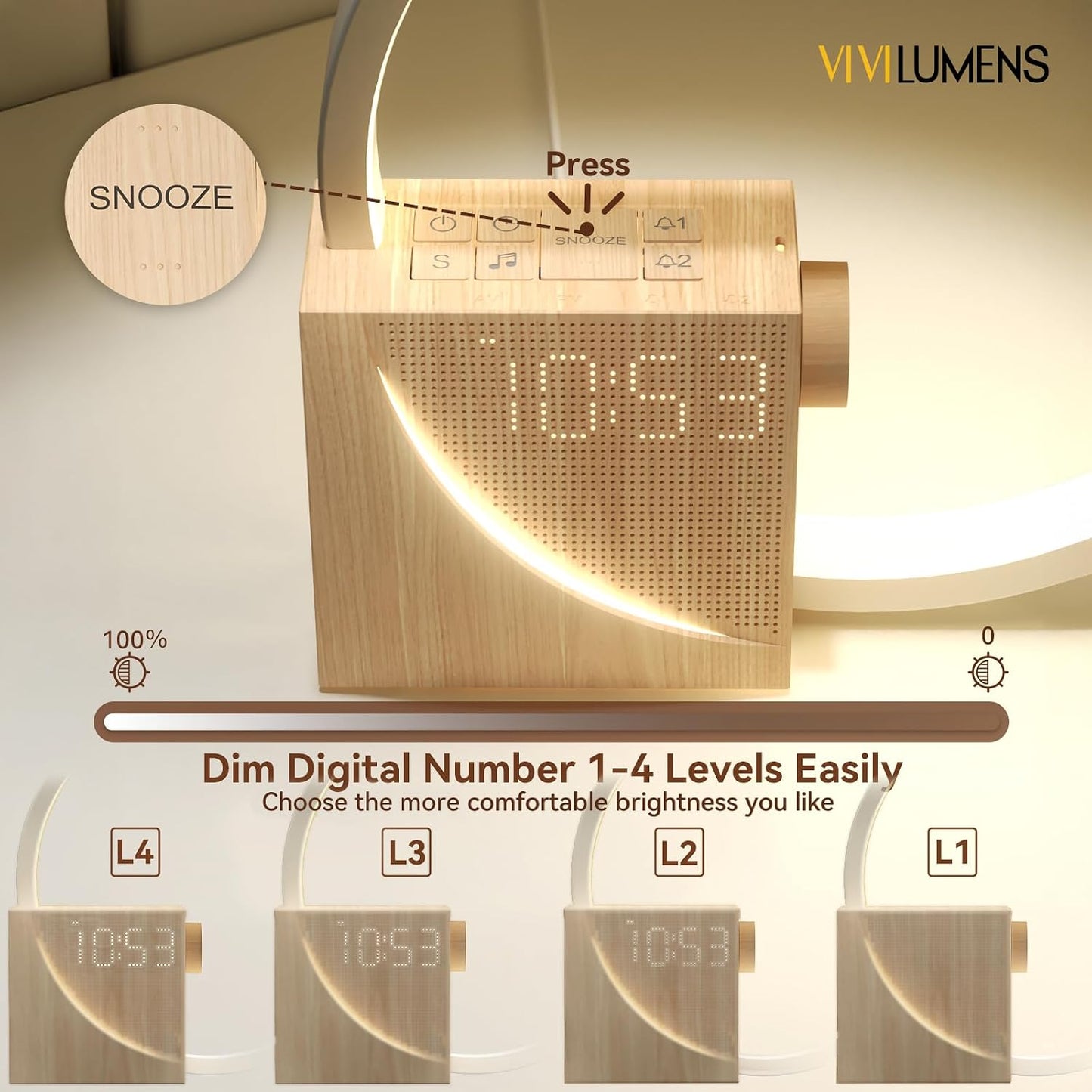 Bedroom Alarm Clock with Sunrise, Sound Machine, Nightlight