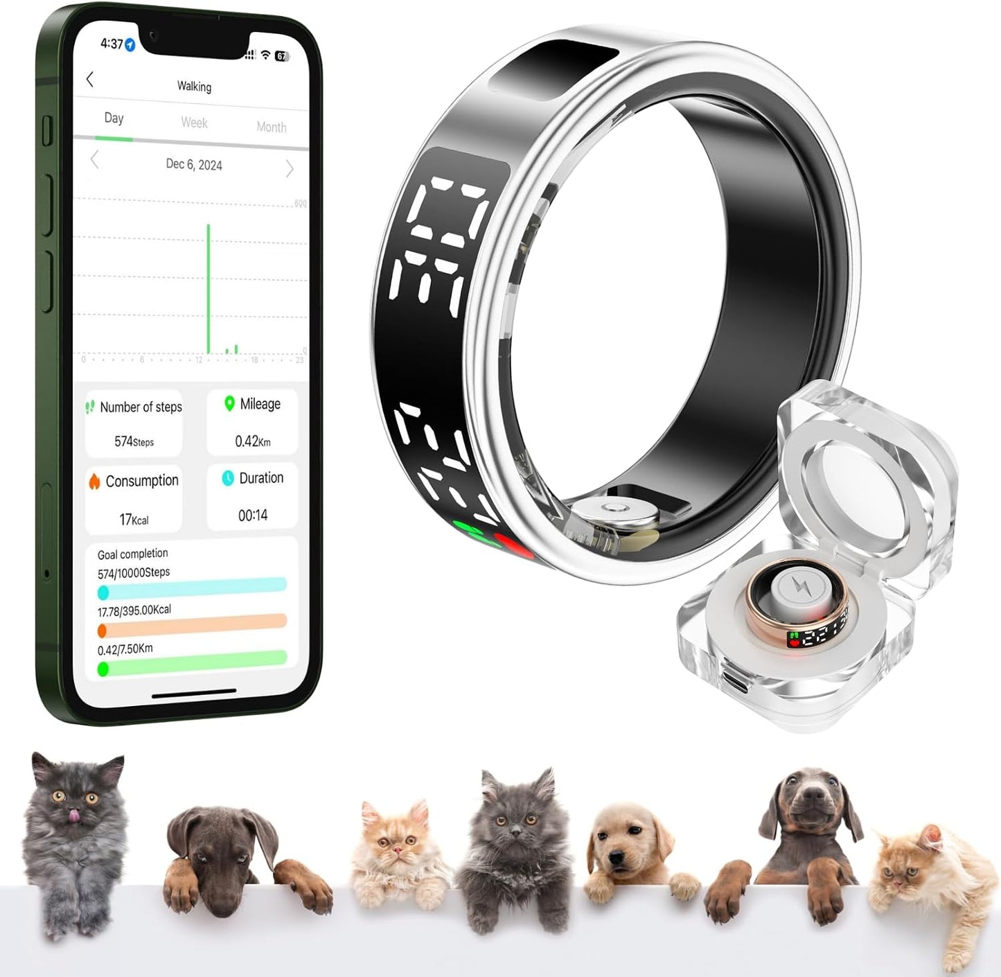 2025 New Smart Ring for Men & Women Multifunction Display Screen Sleep/Heart Rate/Health Tracker Fitness Smart Ring Female Cycle Tracking Air Gesture Control